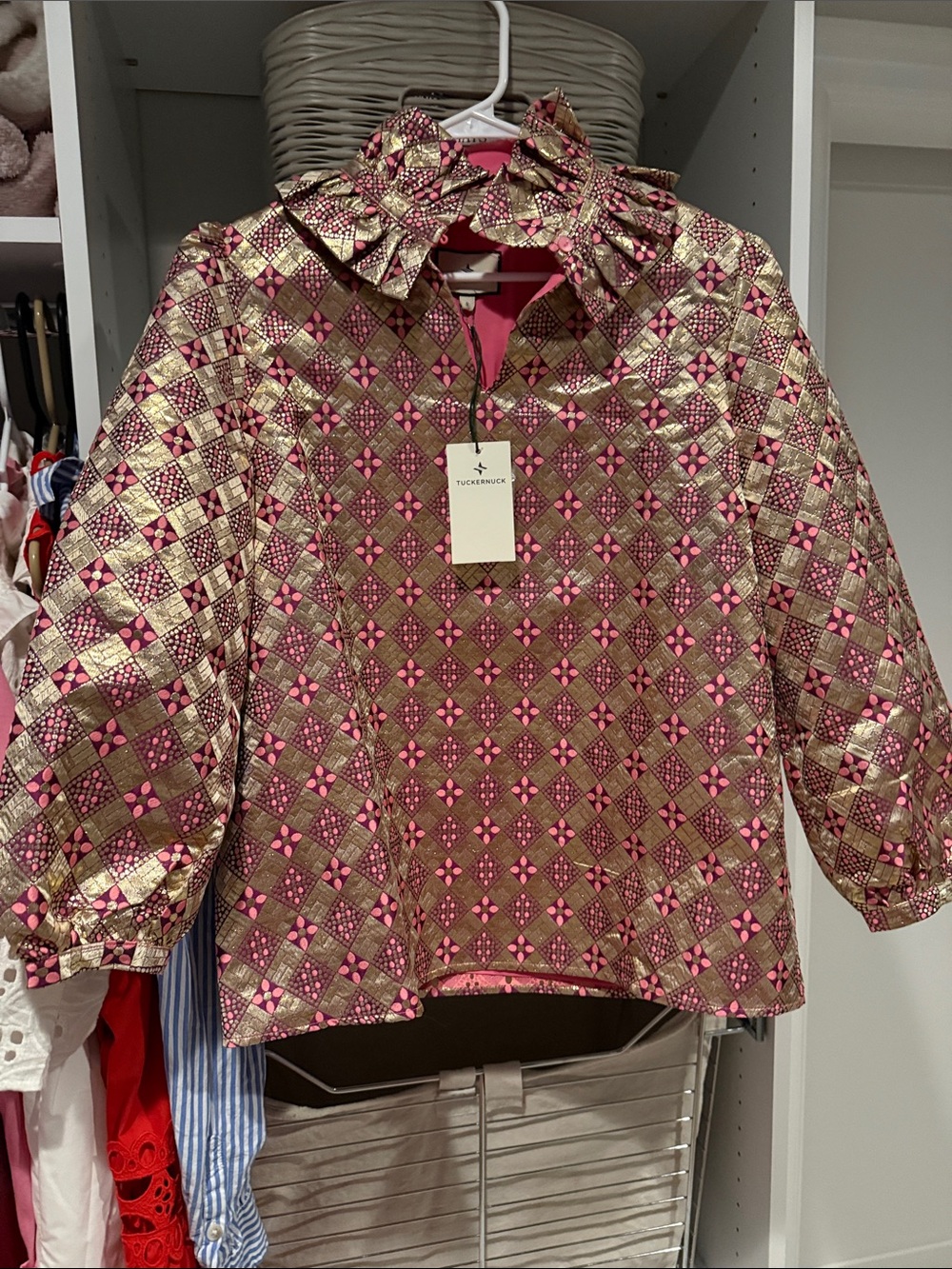 Tucker Pink and Gold Quilted Diamond-Pattern Jacket
